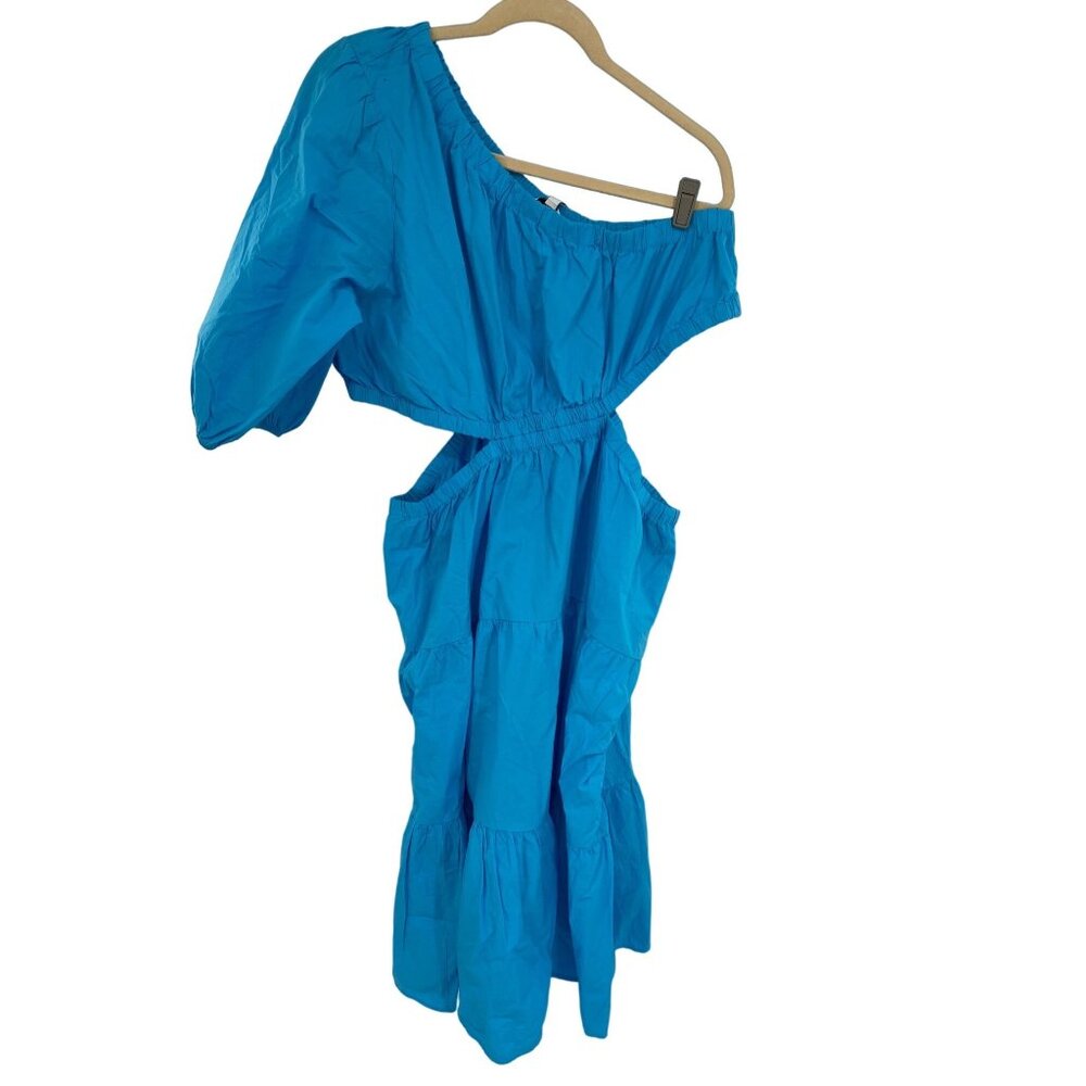 NWT THE DROP APRIL TIERED MIDI DRESS OCEAN BLUE SIZE 3 X ONE SHOULDER
